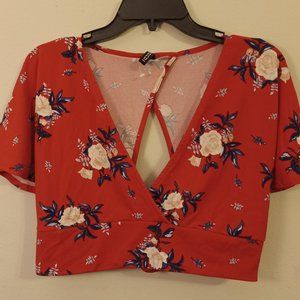 Divided, Large, Red with floral print